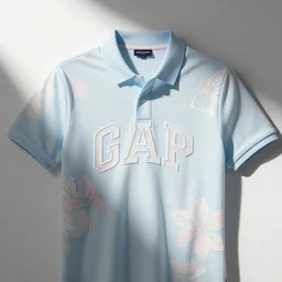 a detailed high key lighting product photo of a gap polo shirt. pastel colors with light floral influence. miami vice. couture. high fashion. fashion week