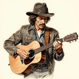 drawing of robbie basho the influential folk blues and fingerstyle guitar player