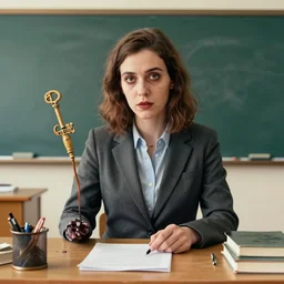 a portrait of a school teacher, 🚿🗝📝, 8 k, lowbrow, in the style of mark ryden and hr giger,