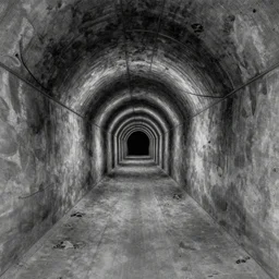 a pulp illustration of a singular long underground tunnel that continues until darkness, minimalist, sharp, intricate, masterpiece, textured, high detail, by karl kopinski, godmachine, by ralph bakshi