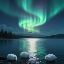 northern lights reflected on a lake mofumofu, fluffy Full of Light, Animated Film, Cinematography, Atmosphere, Highly Detailed Heavenly Dramatic Lighting, Highly Realistic Cinematic Lighting, Volumetric Lighting, Photography, Anime Style, Cinema, Epic High Dynamic Lighting, HDR