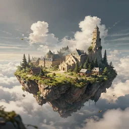 matte painting flying island. dynamic perspective. fantastical, romantic, detailed digital art trending in artstation