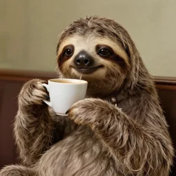 portrait of a sloth drinking coffee like a human, 1 8 8 0 s style artwork