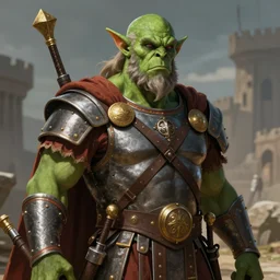 orc roman general, green skin, portrait, character concept, medieval warlord, epic fantasy, trending on artstaion