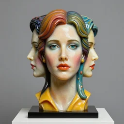 studio photograph of colorful postmodern portrait sculpture of farrah fawcett on charlie's angels, beautiful symmetrical!! face accurate face detailed face realistic proportions, made of ink - stained beeswax on a pedestal by ron mueck and matthew barney and greg rutkowski, hyperrealism cinematic lighting shocking detail 8 k