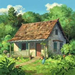 a typical house in a creole garden, reunion island from reunion island key anime visual by studio ghibli, makoto shinkai, trending on artstation