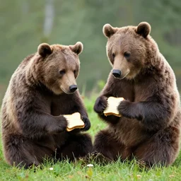 two bears making sandwiches