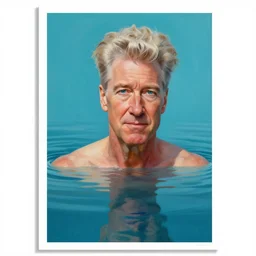 a painting of david lynch in the water, poster art by chris moore, cg society contest winner, digital art, movie poster, cosmic horror, lovecraftian