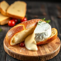 brie camembert on baguette, food photo, advertising photo