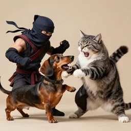 photo dachshund bites maine coon epic battle angry aggressive apocalypse mutants ninja