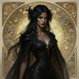 photograpic portrait of a pretty dark sorceress, fantasy, ominous, intricate, elegant, highly detailed, digital painting, artstation, concept art, smooth, sharp focus, illustration, art by artgerm and greg rutkowski and alphonse mucha