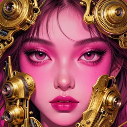 goldn shamshir, night, magenta, 4 k, ultra realistic, beautiful eyes, epic lighting, machines, high detail, masterpiece, trending on artstation by artgerm and akihito tsukushi and alphonse mucha, crayons
