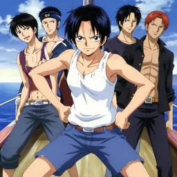 style of madhouse studio anime, rei hiroe, loish, artgerm, joshua middleton, portrait of revy from black lagoon, symmetrical eyes and symmetrical face, jean shorts, white tank top, middle shot, action pose, on a boat, smirk on face, evening, natural lighting
