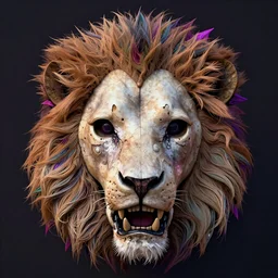 highly detailed photo of psychedelic lion skull in the style of Greg Rutswoski, concept art, 8K detail post-processing