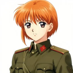 anime girl with orange hair in the soviet military form, manga, katsura masakazu, intricate, detailed, studio lighting, gradation, editorial illustration, matte print, ilya kuvshinov, concept art, digital