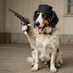 pavlov dog holding a gun