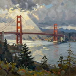 painting, lions gate bridge, prospect point, stanley park, emily carr
