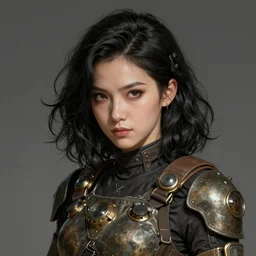 portrait of a woman by ayami kojima, british, she is about 2 0 years old, black wavy hair, badass, hardened but friendly look, she is wearing a steampunk tactical gear, highly detailed portrait, digital painting, artstation, concept art, smooth, sharp foccus ilustration, artstation hq