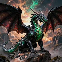 dark and vibrant fantasy dragon!!! drake wyvern, black and emerald dragon!!, forearm tattoo