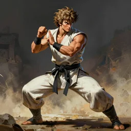 Shaggy Rogers in a martial arts stance in the style of Jean Giraud in the style of Frank Frazetta in the style of akira toriyama trending on artstation deviantart Pinterest detailed realistic High Resolution HD 8k