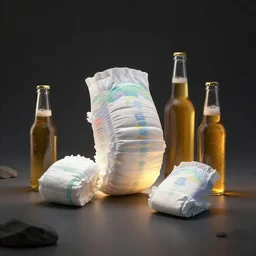 diapers and bottles of beer on a minimalist tron landscape, dim volumetric lighting, 8 k octane beautifully detailed render, post - processing, extremely hyper - detailed, intricate, epic composition, cinematic lighting, masterpiece, trending on artstation, detailed detailed detailed, masterpiece, stunning art, wonderful masterpiece, beautiful cinematic light