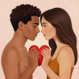 perfectly centered symmetrical split male and female portrait of man and woman in love sharing one heart. art by jasmine becket griffith