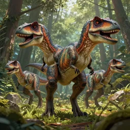 a group of accurate velociraptors running, highly detailed, hunting in the forest, style of greg rutkowski and hyung - tae kim tre, artstation, cgsociety, 8 k, cinematic, unreal engine, octane render, illustration digital painting, art by wlop