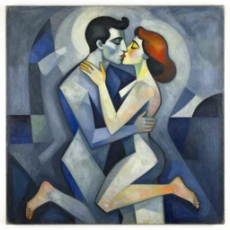 geometric painting, couple kissing, embrace by robert delaunay endless rhythm