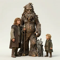 matte painting of Treebeard holding Merry and Pippin form the Lord of the Rings