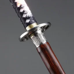 japanese katana style light saber hilt, extremely detailed, acid etched aluminum, leather grip, wooden pommel, saber smith, sigma 8 5 mm f / 1. 4