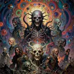 disembodied voices, scary malignant dieselpunk and god complex dementor fractal colorful wild hunt chtulu nazgul mandelbulb davinci, d & d, fantasy, ego death, detailed, intricate, hyperrealism, intense, scary, decay, art by artgerm and greg rutkowski and alphonse mucha, luis royo, h. r. giger
