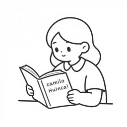 simple outline illustration of a girl reading a book in the style of camilo huinca!!! agent pekka, darren shaddick, masha krasnova, sarah cliff, meredith schomburg