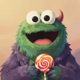 A portrait of a candy monster, warm, extra detailed, digital illustration, by Makoto Shinkai and thomas kinkade, digital painting, Matte painting, trending on artstation and unreal engine