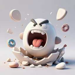 dissection of happy, angry screaming with tongue out ceramic exploding crash miniature toy resin Figure clay animal architecture  falling apart 8K, c4d, 3d primitives, in a Studio hollow, surrounded by flying parts, explosion drawing, by pixar, beeple, by jeff koons, blender donut tutorial, 8 bit game