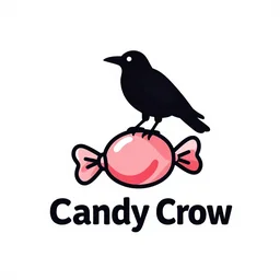 logo with a stylized crow on top of a candy, it says candy crow, Vector art by Carolyn Davidson , minimalist, tranding on behance