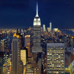 stylized new york landscape by night in the style of james gilleard