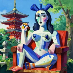 scp-682 in style of piccaso in japan, anime, trending on Artstation, 8K, highly detailed, vibrant colors