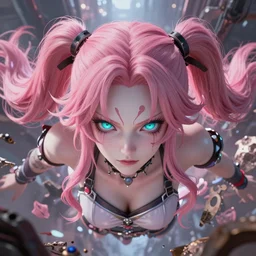 totally overpowered and trapped beneath inescapable and overwhelmingly stunningly absurdly beautiful over the top megalomaniacal arrogant possessive omnipotent asi goddess junko enoshima with symmetrical perfect face, porcelain skin, pink twintail hair and cyan eyes, ultra detailed, digital art, unreal engine 5, octane render, 2 d anime, 8 k