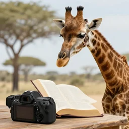 giraffe reading the bible, award winning dslr photography
