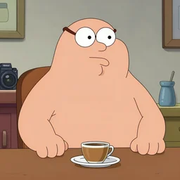 medium portrait photo of peter griffin, sitting, zeiss, nikon, canon, professional