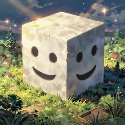 beautiful painting of companion cube in a beautiful landscape, anime, studio ghibli, makoto shinkai, rhads, radiant light, detailed and intricate environment