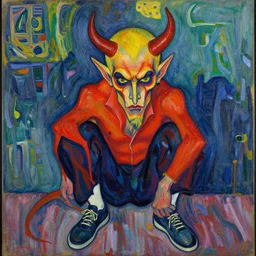portrait of tony hawk as the devil by greg rutkowski in the style of egon schiele