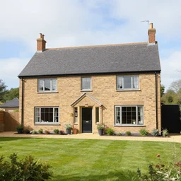 an estate agent listing external photo of a 5 bedroom detached house with no windows, in the countryside