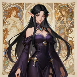 portrait of an anime female drow necromancer, hd, illustration, epic, d & d, fantasy, intricate, elegant, highly detailed, digital painting, artstation, concept art, smooth, sharp focus, illustration, art by artgerm and greg rutkowski and alphonse mucha, monster hunter illustrations art book