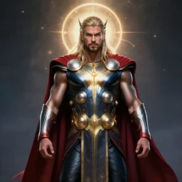 full body portrait of thor as a magical star guardian. detailed face, concept art, intricate, highly detailed 8 k, smooth, sharp focus, beautiful and aesthetic shape of face and body, artgerm, artstation, art by zexi guo and nira and junpei suzuki and gharliera and rinotuna