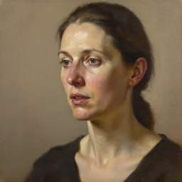 detailed portrait of a middle aged woman, ethnic, realistic face, sculpted features, thin and statuesque, having a conversation, warm glow, radiant, bathed in light, chiaroscuro, specular highlights, painterly, natural color scheme, earthy tones, modern fashion, contemporary art, oil on canvas