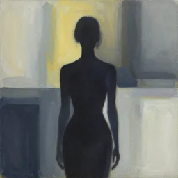 gouache painting, woman silhouette, centred, abstract, by joanne freeman