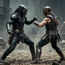 the predator fighting a spartan