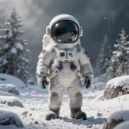 anthropomorphic cosmonaut waiting winter, dystopian art, artstation, photorealistic rendering, concept art