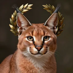 a laurel wreath on top of a head of fluffy caracal, photography of kurzgesagt, no people, deep focus, d & d, intricate, elegant, highly detailed, digital painting, artstation, concept art, matte, sharp focus, illustration, hearthstone, art by artgerm and greg rutkowski and alphonse mucha